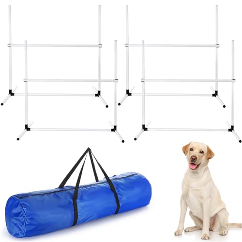 Shappy Agility-Ausrüstung für Hunde, mit verstellbarer Höhe, verstellbare Beweglichkeitssprünge für Hunde, mit Tragetasche, für drinnen und draußen, Agility-Kurs-Spiel, Weiß, 4 Stück von Shappy