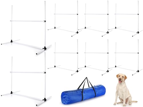 Shappy Agility-Ausrüstung für Hunde, mit verstellbarer Höhe, verstellbare Hunde-Agility-Sprünge mit Tragetasche, Übungshürden für drinnen und draußen, Agility-Kurs-Spiel, Weiß, 8 Stück von Shappy