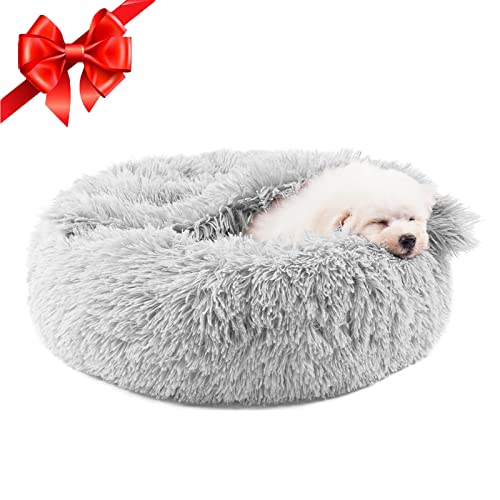 SharpCost HIMAX Calming Dog Bed & Cat Bed, Fluffy Dog Bed with Blanket Attached, Round Dog Beds for Small, Medium Dogs and Cats (20"/26"/35") von Himax
