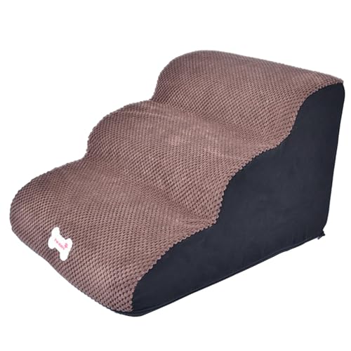 Sharplace Haustier-Hundetreppe, 3 Stufen, Hunderampe, waschbarer Bezug, vielseitig einsetzbar im Innenbereich, hochdichter Schwamm, praktisch, 40 x 56 x 35 cm, Kaffee von Sharplace