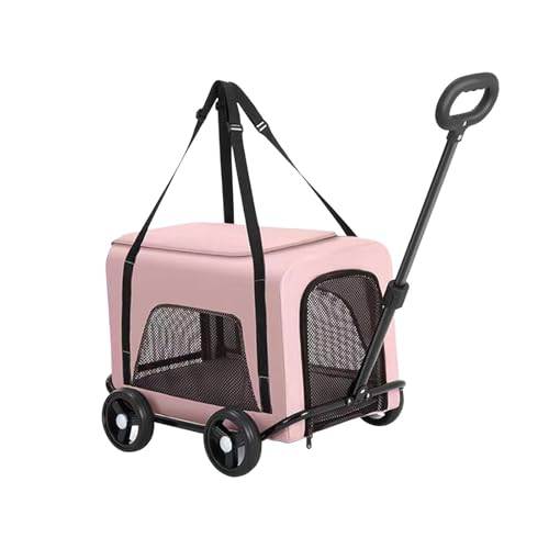 Sharplace Haustier-Transportbox mit Rädern, rollende Katzen-/Hunde-Transportbox, bequemer, Faltbarer, tragbarer Welpen-Kinderwagen, Haustier-Reisebox für, ROSA von Sharplace