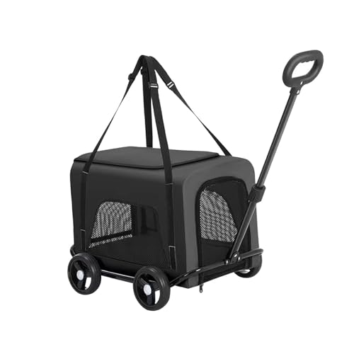 Sharplace Haustier-Transportbox mit Rädern, rollende Katzen-/Hunde-Transportbox, bequemer, Faltbarer, tragbarer Welpen-Kinderwagen, Haustier-Reisebox für, Schwarz von Sharplace