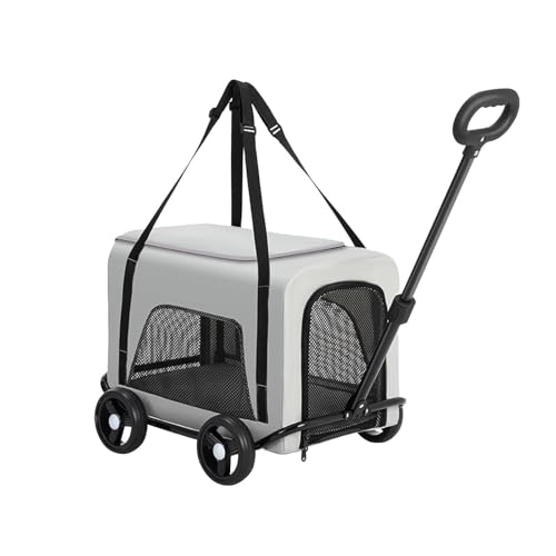 Sharplace Haustier-Transportbox mit Rädern, rollende Katzen-/Hunde-Transportbox, bequemer, Faltbarer, tragbarer Welpen-Kinderwagen, Haustier-Reisebox für, grau von Sharplace