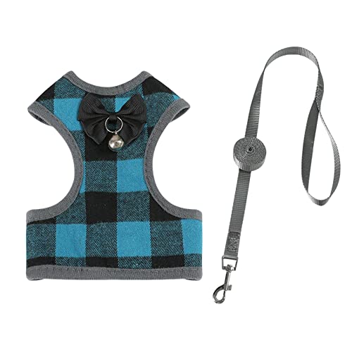 Sharplace Hundegeschirr und Leine Set mit Blumenmuster, bequem und sicher für Haustiere, Blaues Plaid M von Sharplace