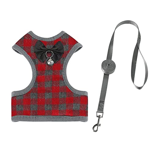 Sharplace Hundegeschirr und Leine Set mit Blumenmuster, bequem und sicher für Haustiere, Rotes Plaid L von Sharplace