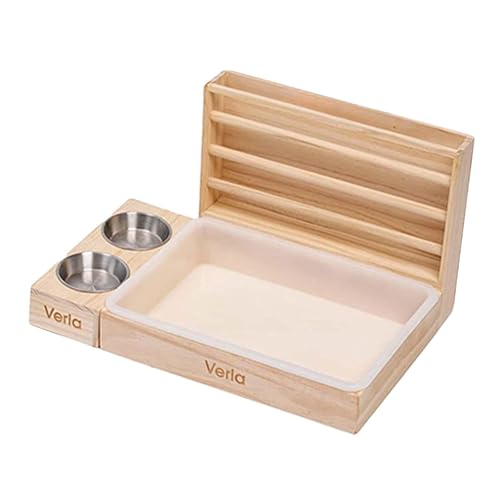 Sharplace Kaninchen -Heu -Feeder mit 2 Schalen und Katzentoilette 3 in 1 Holzhasenfuttermittel tragbare Meerschweinchen -Chinchilla Heu -Rack von Sharplace