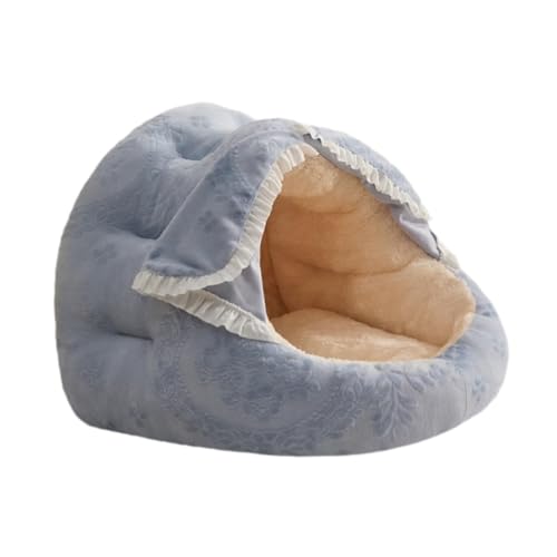 Sharplace Katzenbett mit Kapuze, überdachtes Katzenbett, selbstwärmend, bequemes Katzenbett, Katzennest, Plüschhöhle mit Kapuze für Kaninchen im Innenbereich, Blau von Sharplace