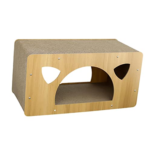 Sharplace Katzenkratzbrett aus Holz, Krallenpflege, Möbelschutz, Bettmatte, Lounge, Wellpappe Haus für Kätzchen und Katzen, 58,5 cm x 26,5 cm x 29,5 cm von Sharplace