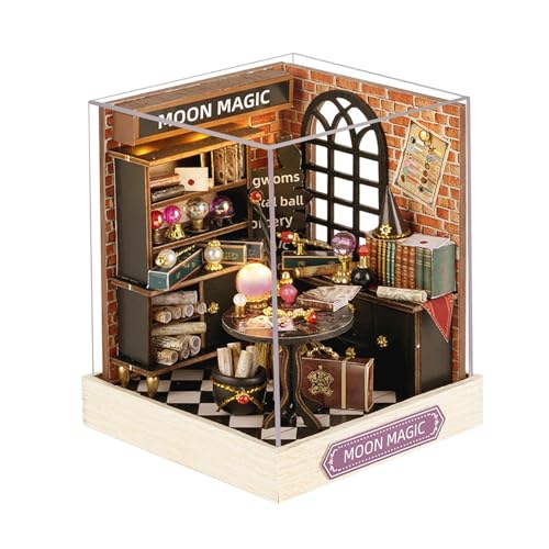 Sharplace Puppenhaus Miniatur 3D Holzpuzzle Handarbeit Handwerk Puppenhaus Eingebaute LED für Geburtstagsgeschenk Freund Kinder Erwachsene Familie, Mond von Sharplace