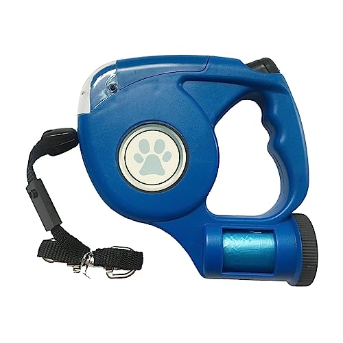 Sharplace Verstellbare Hundeleine, Hundeleine mit integrierter Taschenlampe und Müllsackspender, 4,5 Meter, Blau von Sharplace