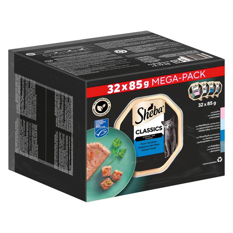 24 + 8 gratis! 32 x 85 g Multipack Sheba Varietäten Schälchen - Classics in Pastete von Sheba