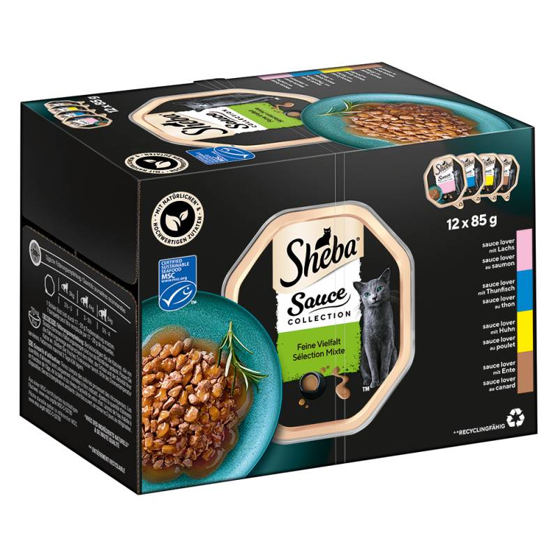 9 + 3 gratis! 12 x 85 g Sheba - Multipack Varietäten Schälchen: Sauce Lover (Lachs; Thunfisch; Huhn; Ente) von Sheba