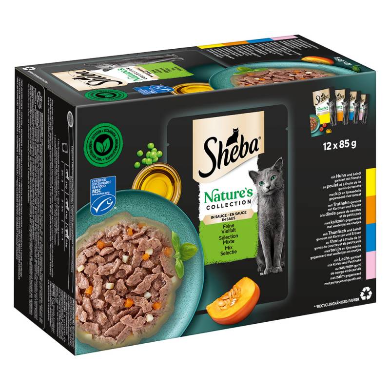 9 + 3 gratis! 12 x 85 g Sheba - Nature's Collection in Sauce: Feine Vielfalt (Huhn, Truthahn, Thunfisch, Lachs) von Sheba