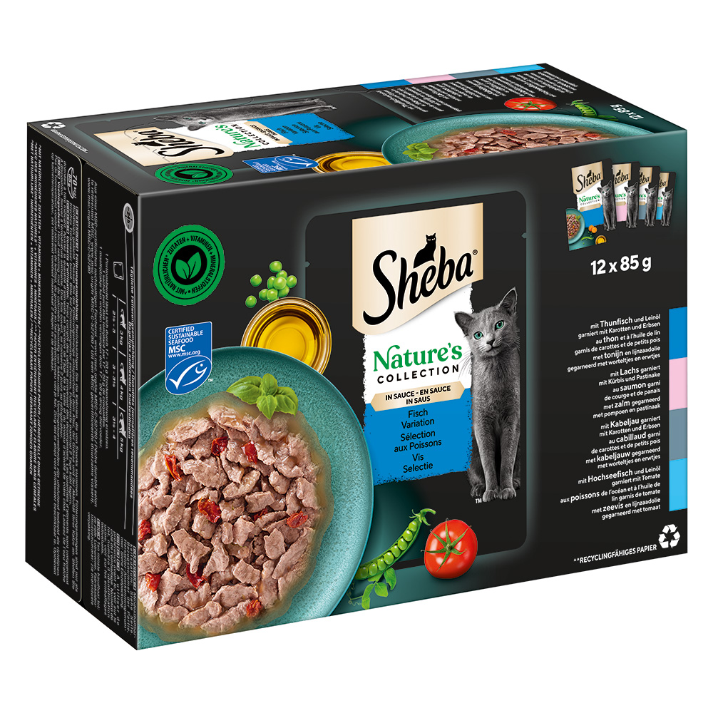 9 + 3 gratis! 12 x 85 g Sheba - Nature's Collection in Sauce: Fisch Variation (Thunfisch, Lachs, Kabeljau, Hochseefisch) von Sheba