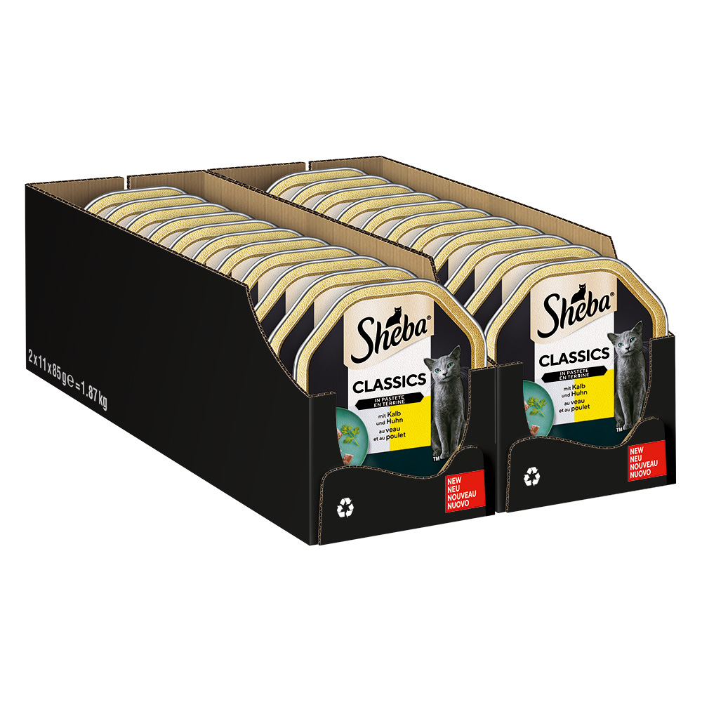 Megapack Sheba Schale 44 x 85 g - Classics in Pastete Kalb und Huhn von Sheba