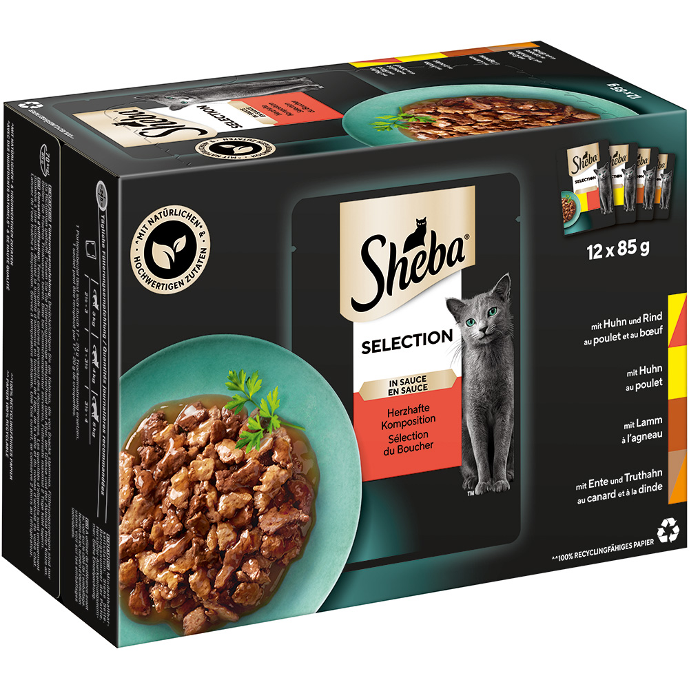 Megapack Sheba Varietäten Frischebeutel 24 x 85 g - Selection in Sauce Herzhafte Komposition von Sheba