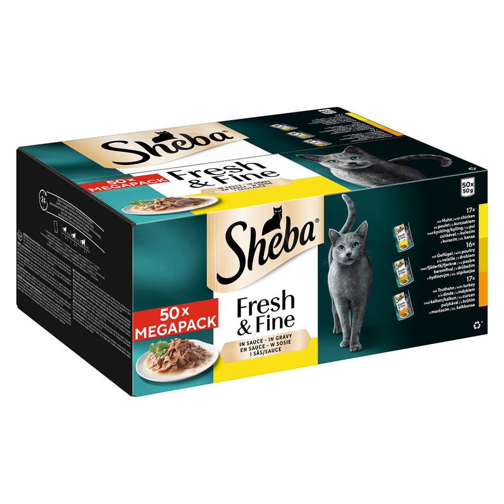 Multipack Sheba Fresh & Fine Frischebeutel 50 x 50 g - Mit Huhn, Geflügel & Truthahn in Sauce von Sheba