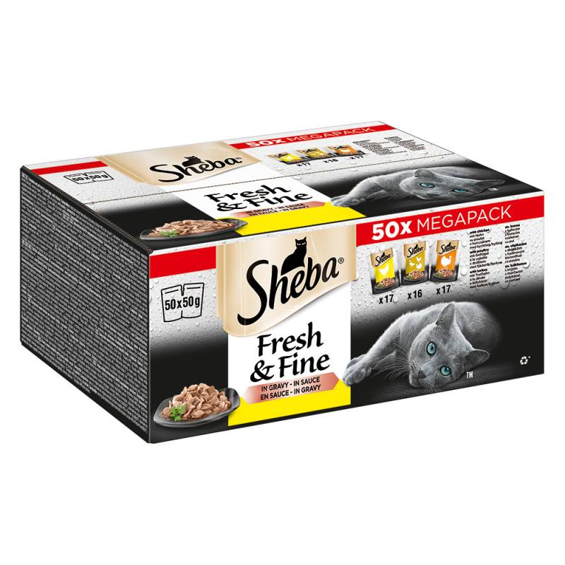 Multipack Sheba Fresh & Fine Frischebeutel 50 x 50 g - mit Huhn, Geflügel, Truthahn in Sauce von Sheba