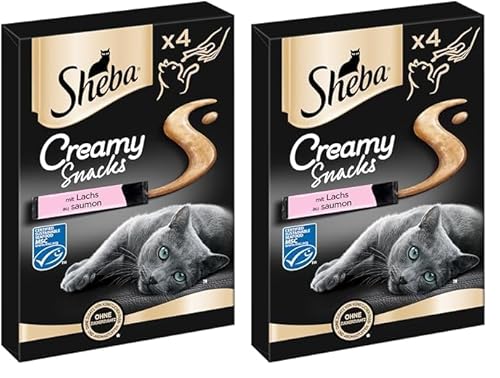 SHEBA Beutel Creamy Snacks für Katzen mit Lachs MSC-Zertifiziert 11 x 4 x 12g (Packung mit 2) von Sheba