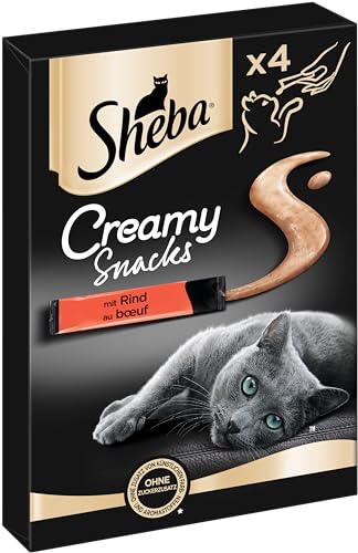 SHEBA Beutel Creamy Snacks für Katzen mit Rind cremige Leckerei in Portionsbeuteln 11 x 4 x 12g von Sheba