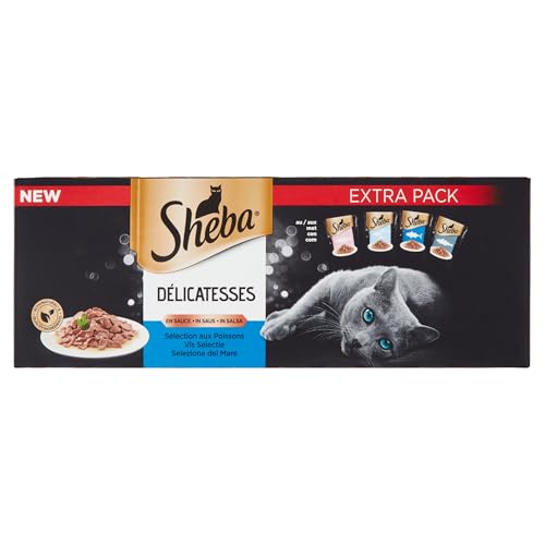 SHEBA Délicatesses Frischebeutel in Sauce, Auswahl an Fisch für Erwachsene Katzen, 40 x 85 g von Sheba