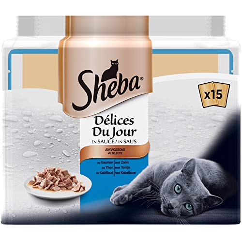 SHEBA Délices du Jour Frischebeutel in Fischsauce für Katzen, 15 x 50 g von Sheba