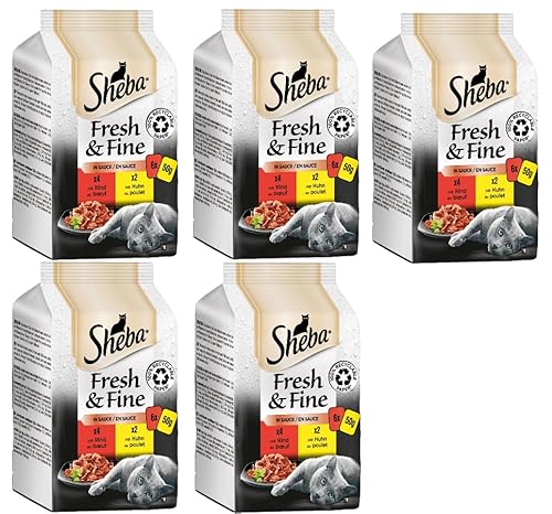 SHEBA Portionsbeutel Multipack Fresh & Fine in Sauce - Verschiedene Geschmacksrichtungen (5x6x 50g, Rind & Huhn) von Sheba