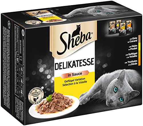 SHEBA Portionsbeutel Nassfutter Multipack Delikatesse in Sauce mit Geflügel Variation 4 x 12 x 85g von Sheba