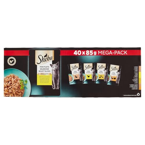 SHEBA Mini Filets – Frischebeutel in Sauce, Auswahl mit Geflügel für ausgewachsene Katzen – 40 x 85 g von Sheba