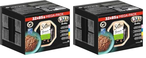 SHEBA Schale Nassfutter Multipack Mega-Pack Sauce Collection Feine Vielfalt MSC-Zertifiziert 32 x 85g (Packung mit 2) von Sheba