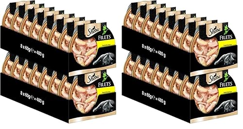 SHEBA Schale Nassfutter für Katzen Filets Natürliches Huhn 16 x 60g (Packung mit 2) von Sheba