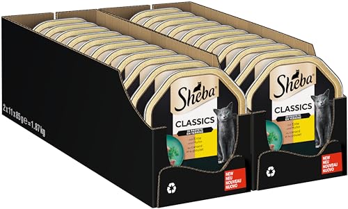 Sheba Classics in Pastete – Katzenfutter als Pasteten mit feinen Stückchen – Ente und Huhn – Getreidefrei – 22 x 85g von Sheba
