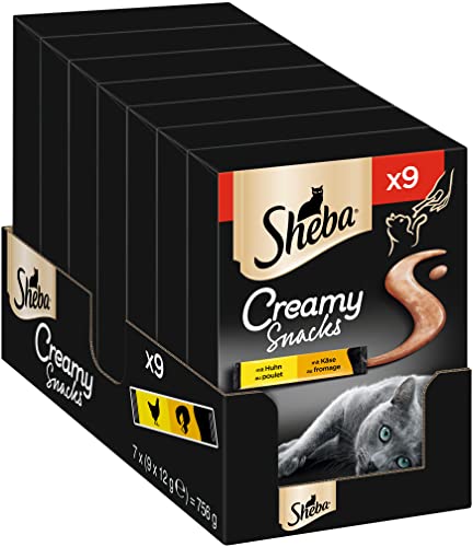 SHEBA Beutel Creamy Snacks für Katzen mit Huhn und Käse cremiger Snack 7 x 9 x 12g von Sheba