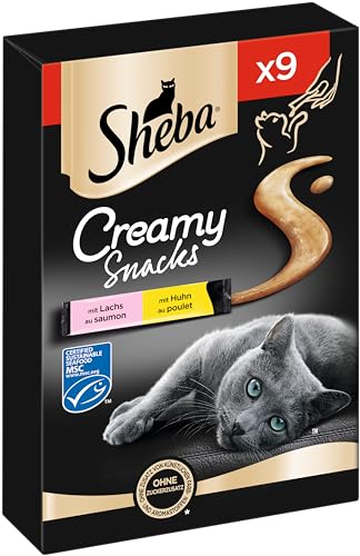 SHEBA Beutel Creamy Snacks für Katzen mit Huhn und Lachs cremiger Snack 7 x 9 x 12g von Sheba