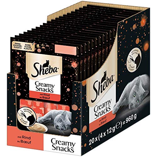 Sheba Creamy Snacks – Cremiges Katzen-Leckerli mit Rind – Praktische Sticks zum aus der Hand Schlecken – 80 x 12g Katzenleckerchen von Sheba