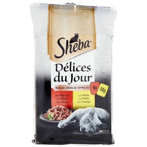 Sheba Délices du Jour Nassfutter für Katzen, Fleischgeschmack, Multipack (12 x 6 Beutel x 50 g) von Sheba