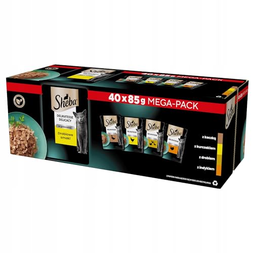 Sheba Delikatesse in Gelee Geflügel Variation Multipack 40x85g Katzennassfutter mit Ente, Huhn, Geflügel und Truthahn von Sheba