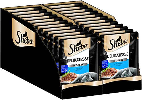 Sheba Delikatesse in Gelee – Hochwertiges Katzenfutter in 24 Portionsbeuteln mit Thunfisch für ausgewachsene Katzen – Alleinfuttermittel – 2er Pack (2 x 12 Portionsbeutel à 85g) von Sheba