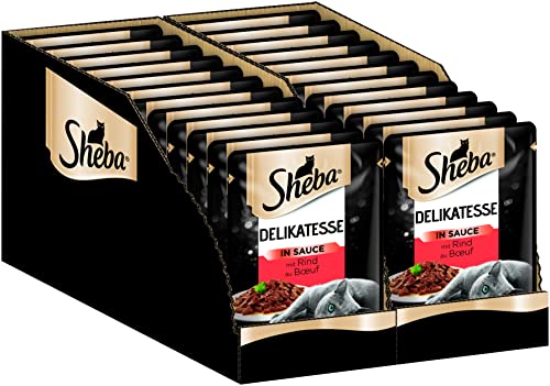 Sheba Delikatesse in Sauce – Hochwertiges Katzen Nassfutter mit feiner Rind – Im praktischen Portionsbeutel – 24 x 85g Alleinfuttermittel von Sheba