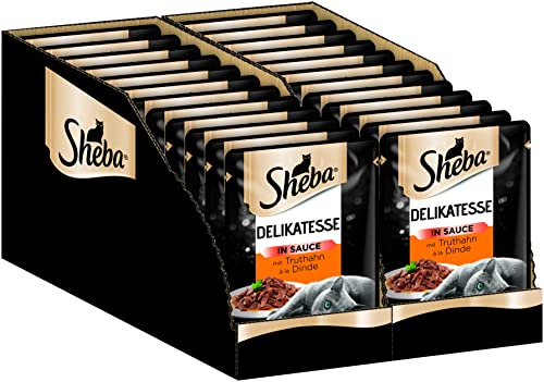 Sheba Delikatesse in Sauce – Hochwertiges Katzen Nassfutter mit feiner Truthahn – Im praktischen Portionsbeutel – 24 x 85g Alleinfuttermittel von Sheba