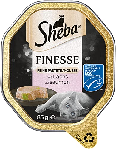 SHEBA Schale Nassfutter für Katzen Finesse Feine Pastete mit Lachs MSC-zertifiziert 22 x 85g von Sheba