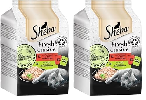 Sheba Fresh Cuisine Taste of Rome - Hochwertiges Katzen Nassfutter - Truthahn und Huhn - Im praktischen Protionsbeutel - 36 x 50g (Packung mit 2) von Sheba