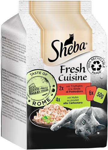 Sheba Fresh Cuisine Taste of Rome - Hochwertiges Katzen Nassfutter - Truthahn und Huhn - Im praktischen Protionsbeutel - 36 x 50g von Sheba