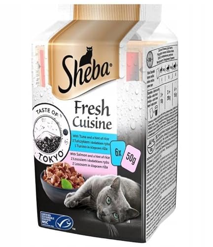 Sheba Fresh Cuisine Taste of Tokyo - Hochwertiges Katzen Nassfutter - Thunfisch und Lachs (MSC) - Im praktischen Protionsbeutel - 12 x(6 x 50g) von Sheba