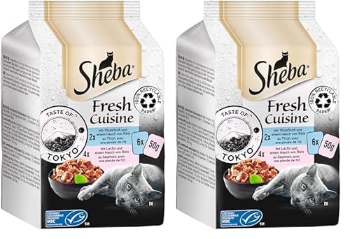 Sheba Fresh Cuisine Taste of Tokyo - Hochwertiges Katzen Nassfutter - Thunfisch und Lachs (MSC) - Im praktischen Protionsbeutel - 6 x(6 x 50g) (Packung mit 2) von Sheba