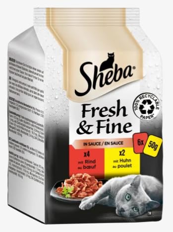 Sheba Fresh Fine Sachet – Nassfutter für Katzen in Sauce mit Huhn und Rind 12 x (6x50g) von Sheba