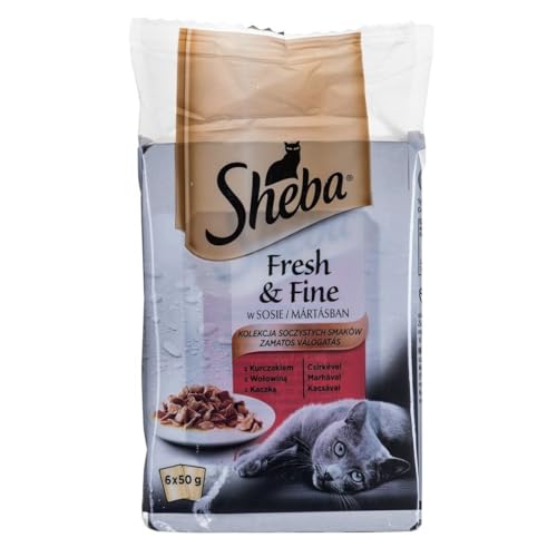 Sheba Fresh Fine Sachet – Nassfutter für Katzen in Sauce mit Huhn und Rind 36 Portionsbeutel 6 x (6 x 50 g) von Sheba