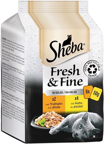 Sheba Fresh & Fine in Gelee - Hochwertiges Katzen Nassfutter - Huhn und Truthahn - Für die tägliche Abwechslung im extra kleinen Portionsbeutel - 36 x 50g von Sheba