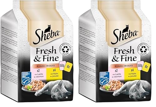 Sheba Fresh & Fine in Sauce - Hochwertiges Katzen Nassfutter - Huhn und Lachs (MSC) - Für die tägliche Abwechslung im extra kleinen Portionsbeutel - 36 x 50g (Packung mit 2) von Sheba