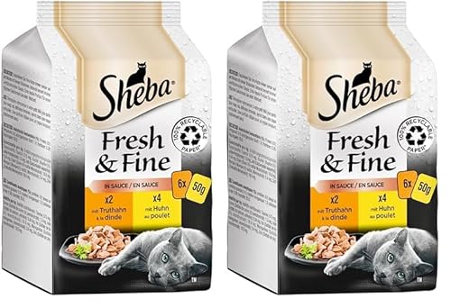 Sheba Fresh & Fine in Sauce - Hochwertiges Katzen Nassfutter - Huhn und Truthahn - Für die tägliche Abwechslung im extra kleinen Portionsbeutel- 36 x 50g (Packung mit 2) von Sheba